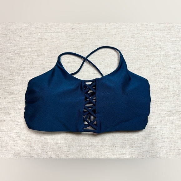 Express Womens Blue Bikini Top Strappy Tie Back Medium Summer Beach Resortwear - Picture 1 of 4